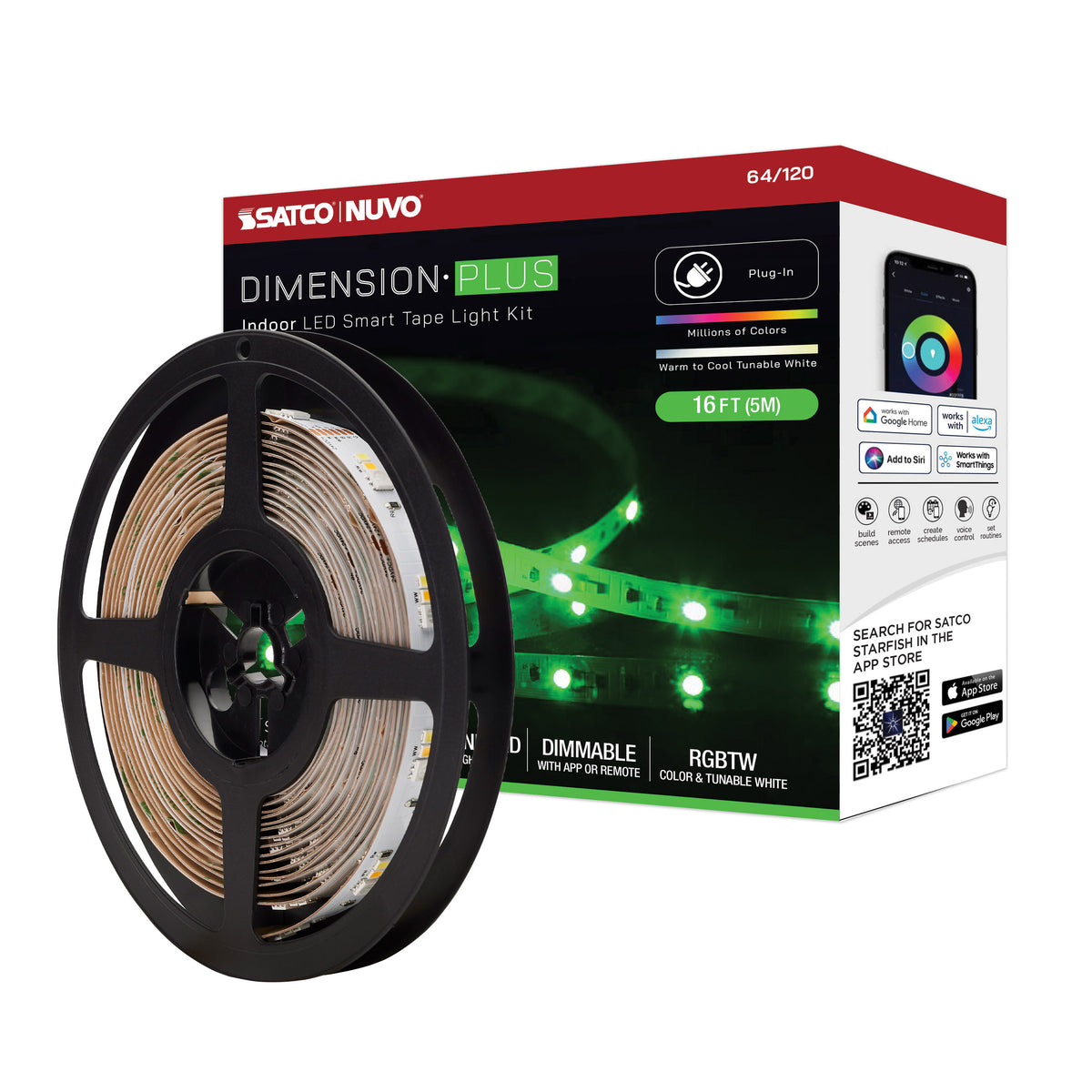 Dimension Plus - Tape Light strip - 16 ft. - RGB plus Tunable White - Plug connection - Starfish IOT Capable - IR Remote