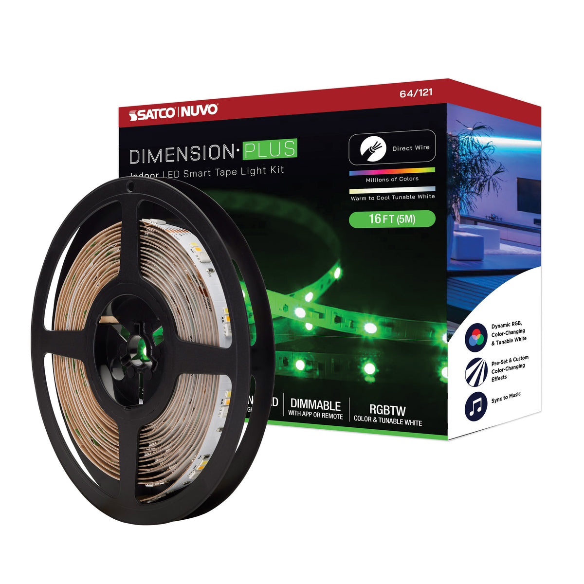Dimension Plus - Tape Light strip - 16 ft. - RGB plus Tunable White - J-Box connection - Starfish IOT Capable - IR Remote