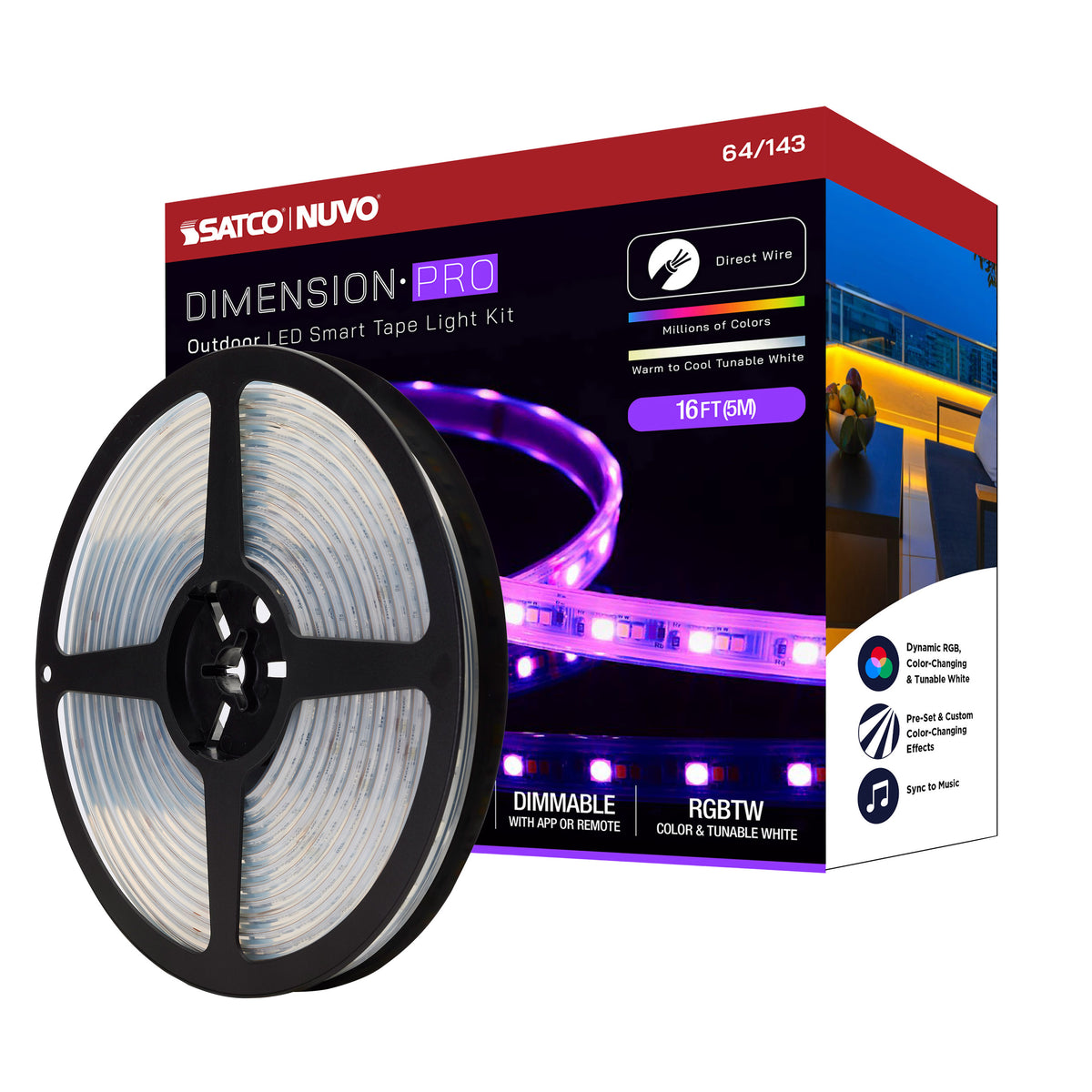 Dimension Pro - Tape Light strip - 16 ft. - Hi-Output - RGB plus Tunable White - J-Box connection - IP65 - Starfish IOT