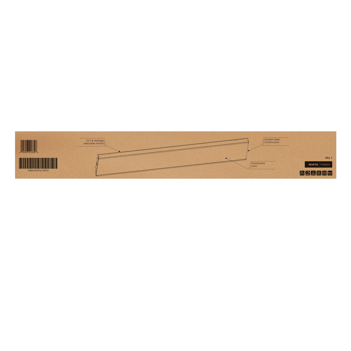 200/150/100 Watt LED 4-Foot Linear High Bay - 3500K/4000K/5000K CCT - 120-277 Volt - White Finish