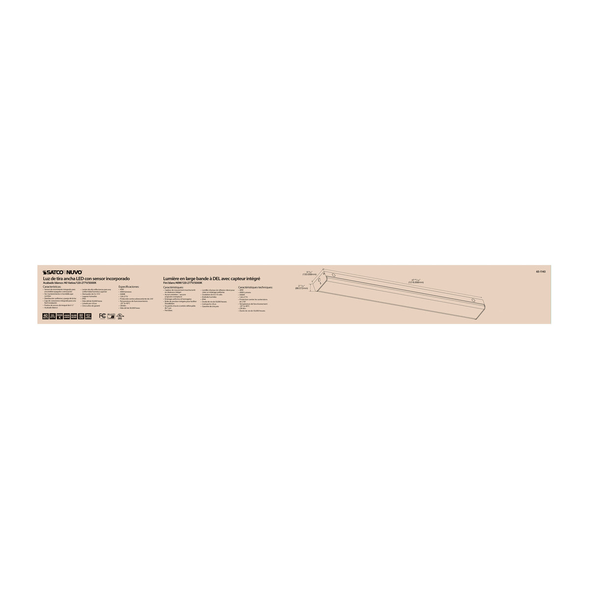 LED 4 ft. - Wide Strip Light - 40W - 5000K - White Finish - with Knockout and Sensor