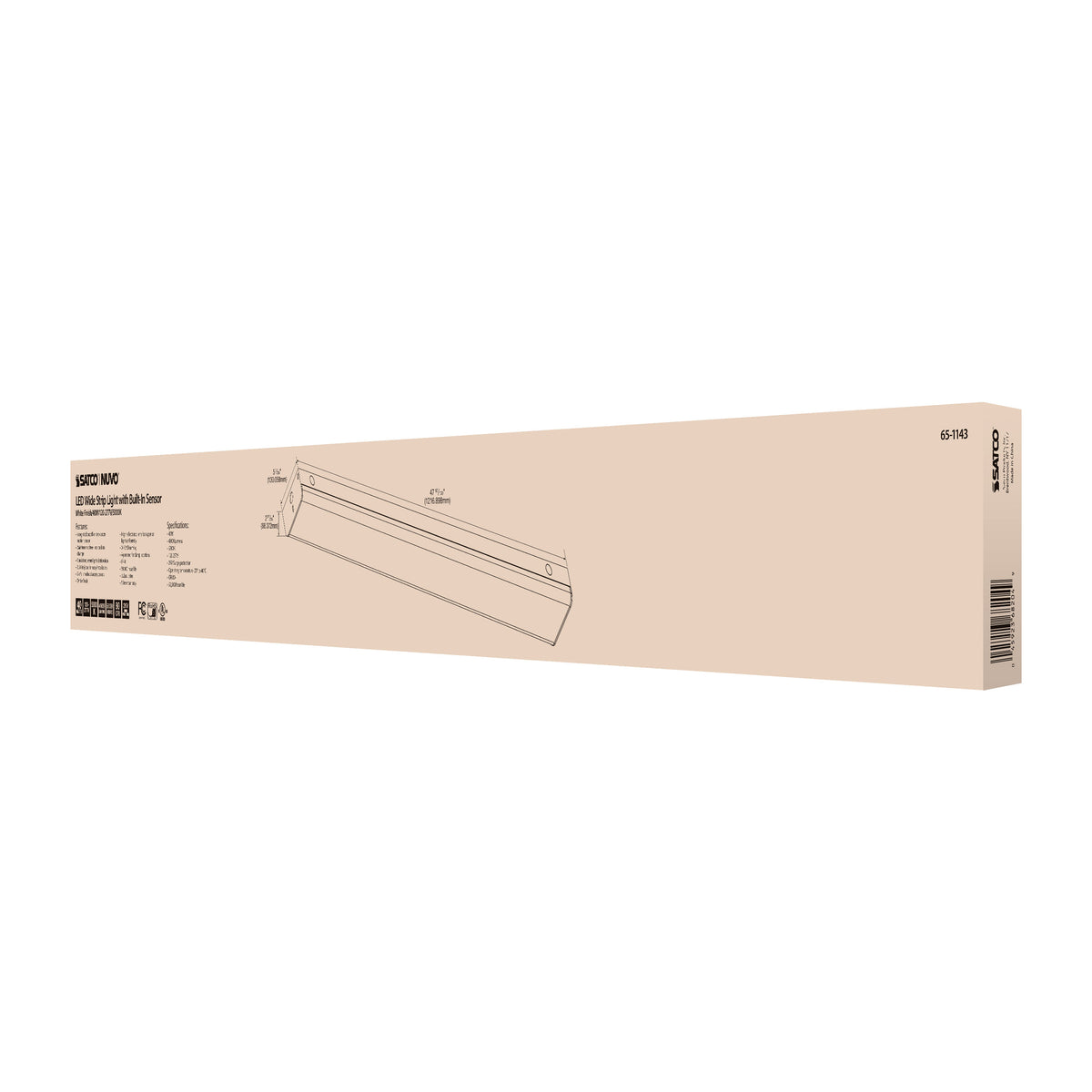LED 4 ft. - Wide Strip Light - 40W - 5000K - White Finish - with Knockout and Sensor