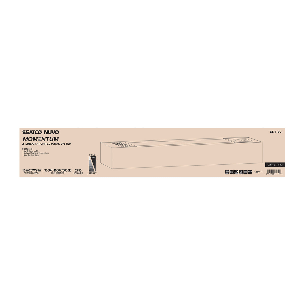 Momentum - 2 Foot LED Connectable Linear Strip - Up and Down Selectable - White Finish
