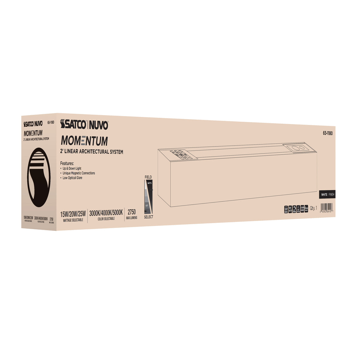 Momentum - 2 Foot LED Connectable Linear Strip - Up and Down Selectable - White Finish