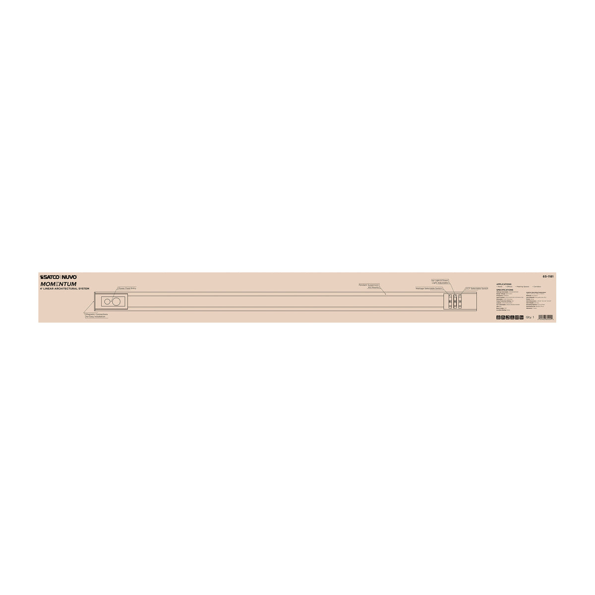 Momentum - 4 Foot LED Connectable Linear Strip - Up and Down Selectable - White Finish