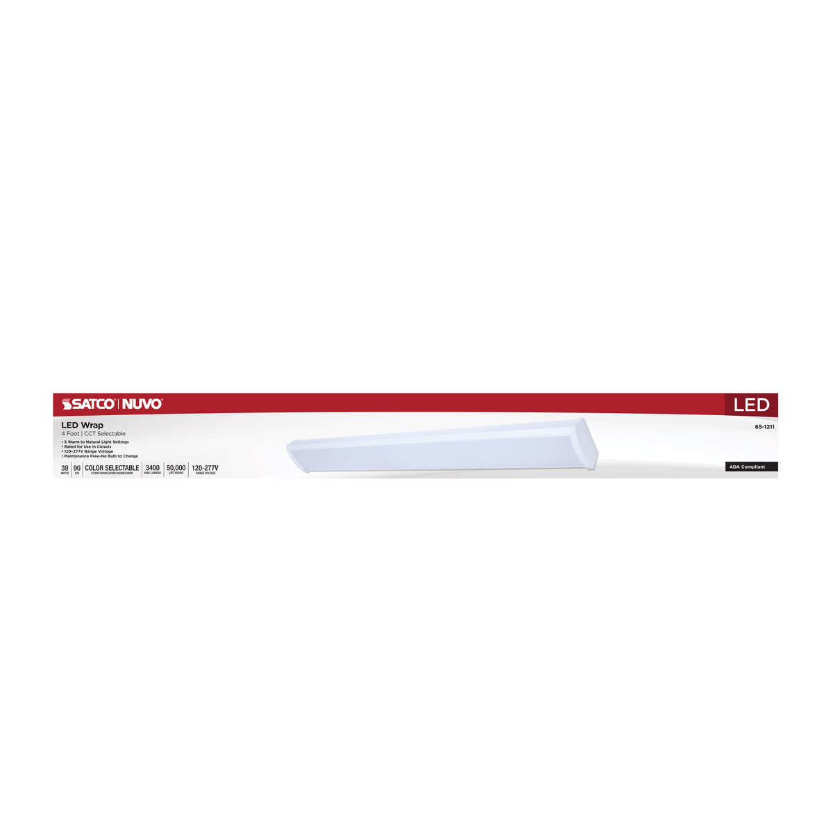 LED 4 Foot Wrap - 39 Watts - 27K/30K/35K/40K/50K CCT Selectable - White Finish - 120-277 Volt