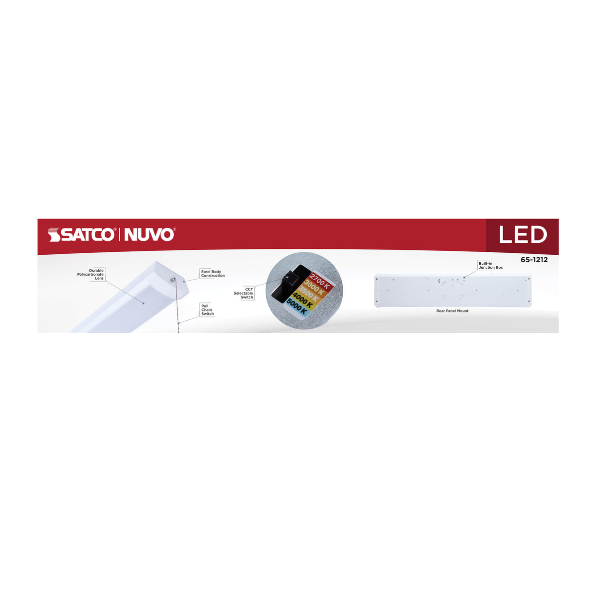LED 2 Foot Wrap with Pull Chain - 20 Watts - 27K/30K/35K/40K/50K CCT Selectable - White Finish - 120 Volt