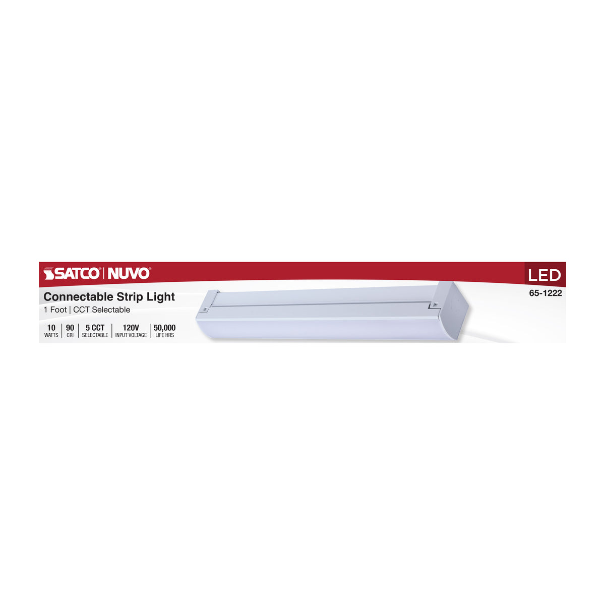 LED 1 Foot Connectable Strip Light - 10 Watts - 27K/30K/35K/40K/50K CCT Selectable - White Finish - 120 Volt