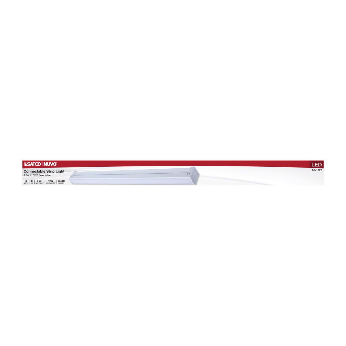 LED 2 Foot Connectable Strip Light - 20 Watts - 27K/30K/35K/40K/50K CCT Selectable - White Finish - 120 Volt
