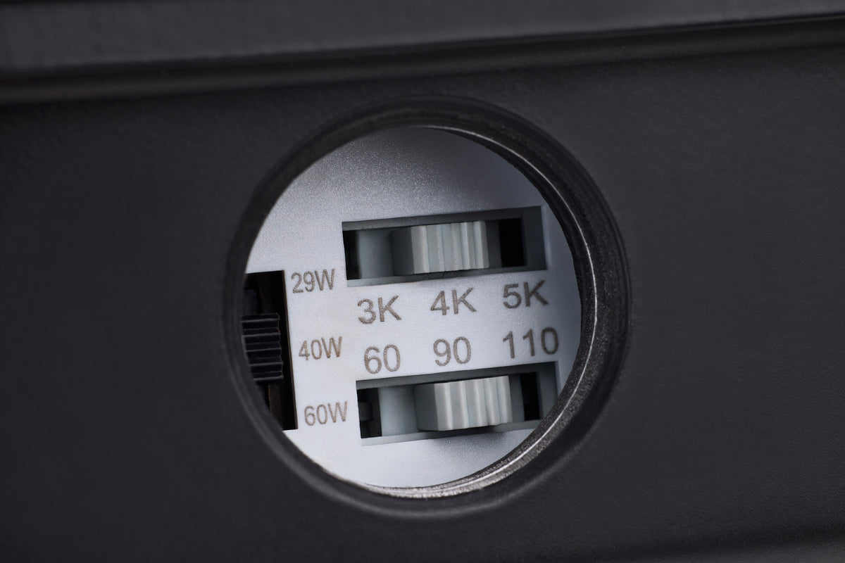 60/40/29 Wattage Selectable LED Wall Pack -3K/4K/5K CCT Selectable - 60/90/110 Beam Angle Selectable - 120-347 Volt - Bronze Finish