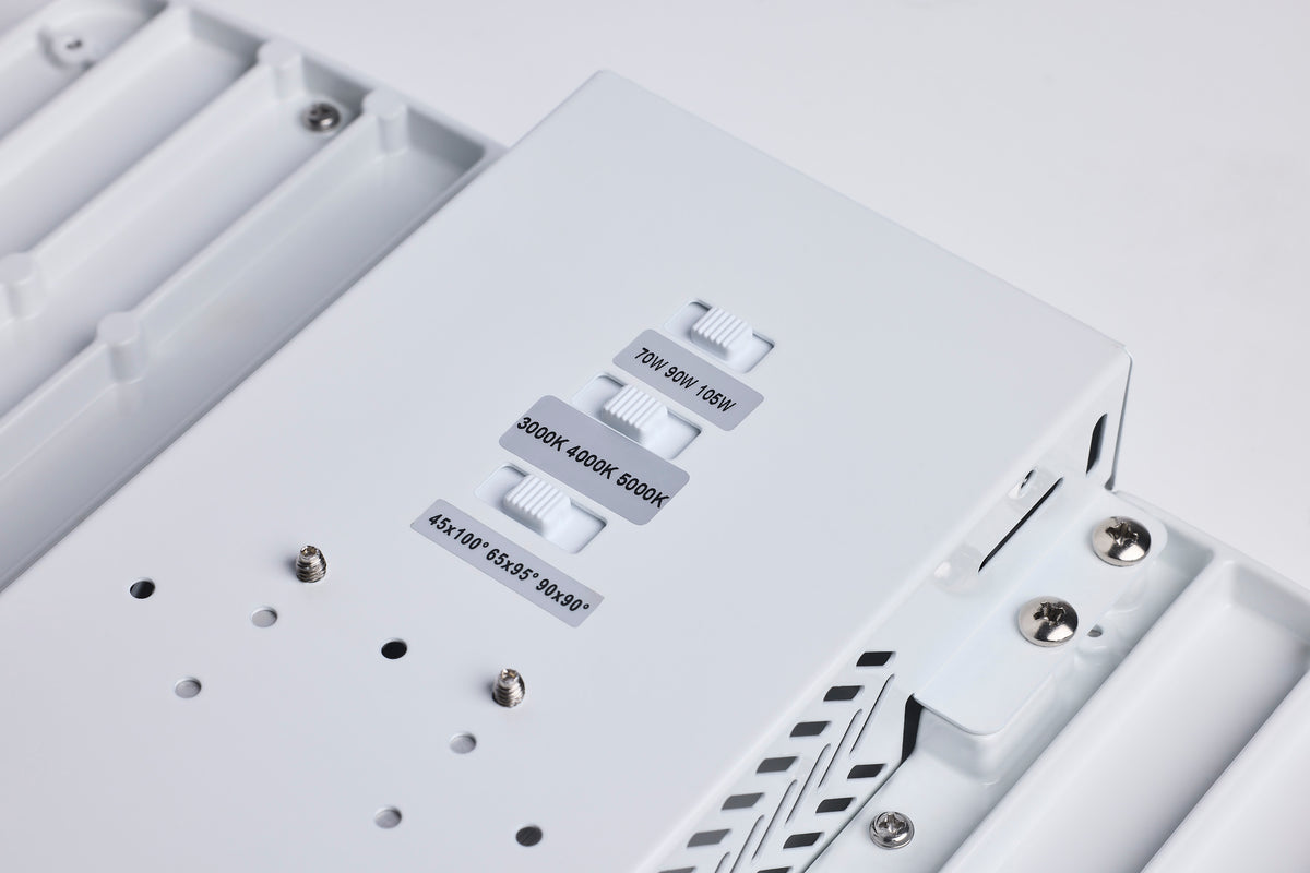 LED Linear High Bay - 105/90/70 Wattage Selectable - 3K/4K/5K CCT Selectable - Beam Angle Selectable - White Finish - 120-347 Volt