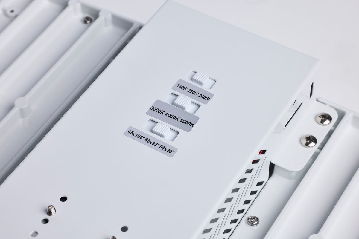 LED Linear High Bay - 240/220/180 Wattage Selectable - 3K/4K/5K CCT Selectable - Beam Angle Selectable - White Finish - 120-347 Volt