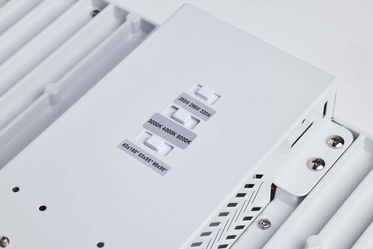 LED Linear High Bay - 320/295/255 Wattage Selectable - 3K/4K/5K CCT Selectable - Beam Angle Selectable - White Finish - 120-347 Volt
