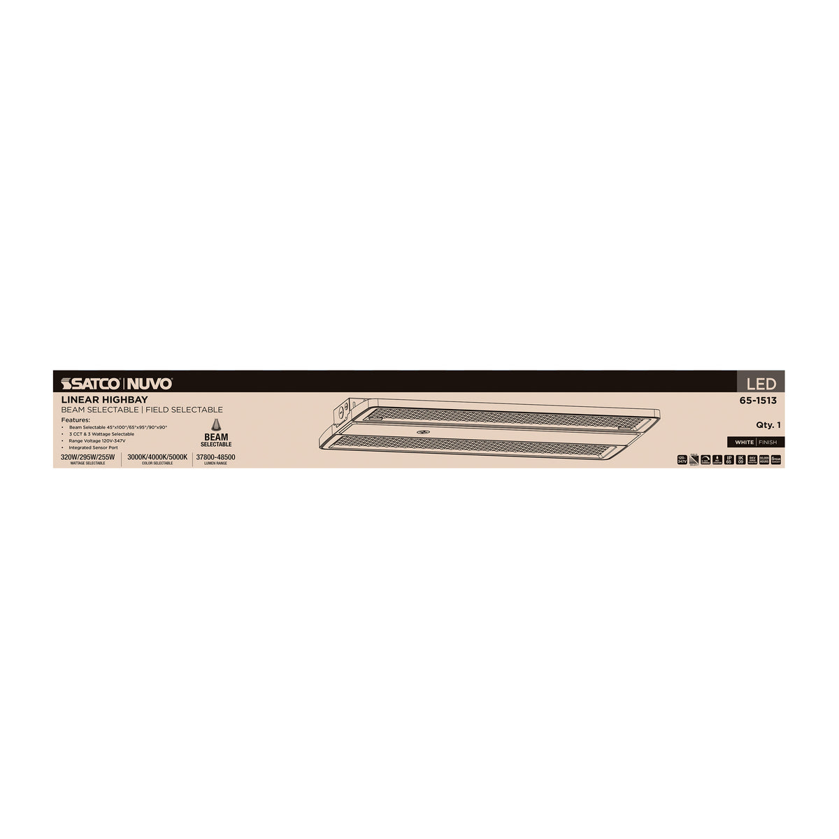 LED Linear High Bay - 320/295/255 Wattage Selectable - 3K/4K/5K CCT Selectable - Beam Angle Selectable - White Finish - 120-347 Volt