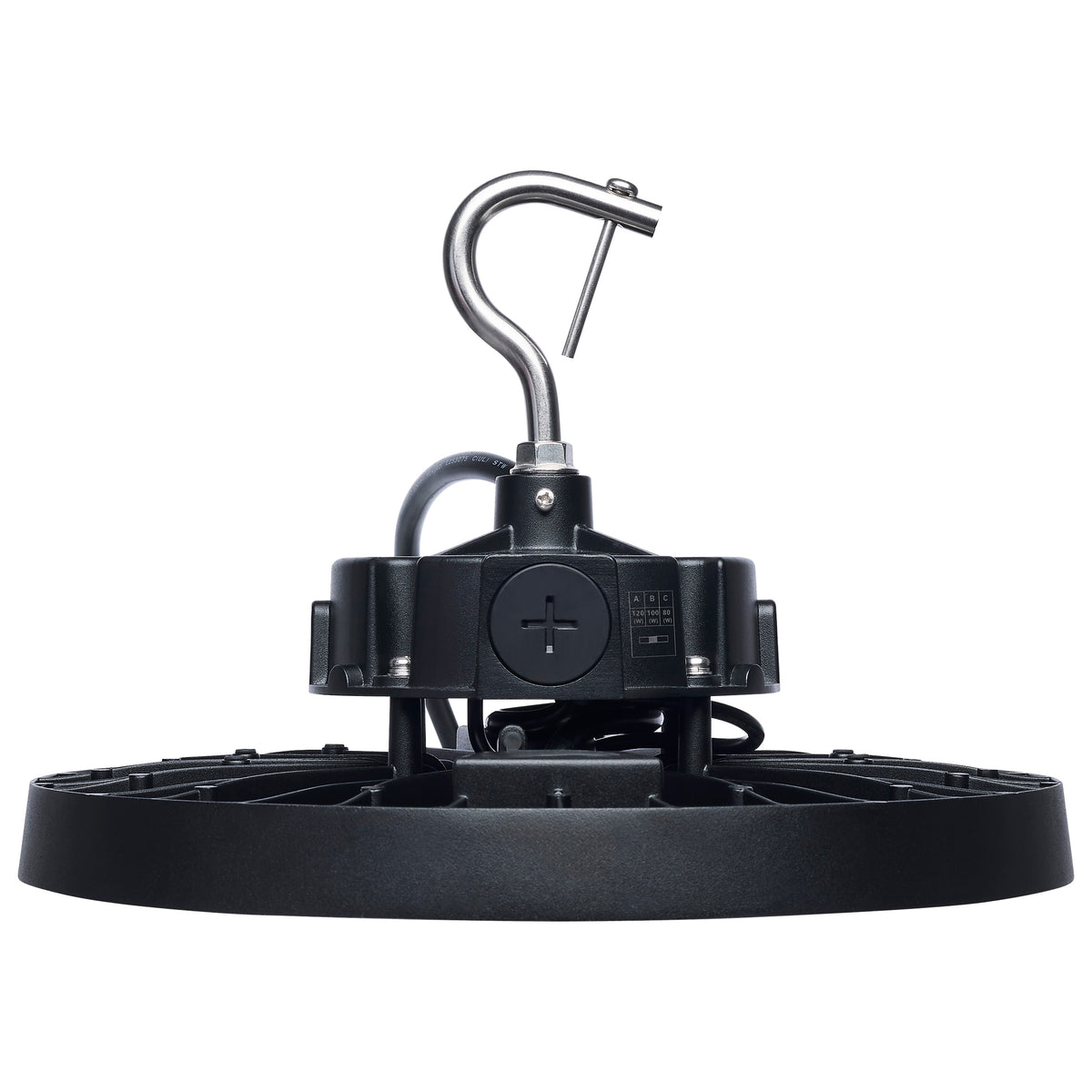 120/100/80 Wattage Selectable LED UFO High Bay - 3K/4K/5K CCT Selectable - 60/80/100 Beam Angle Selectable - Black Finish - 120-347 Volt
