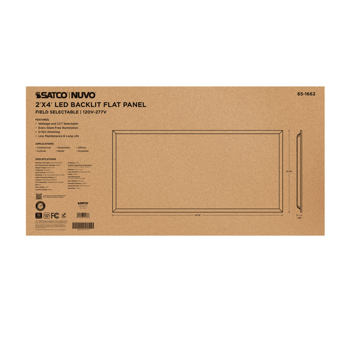 30/40/50 Wattage Selectable LED 2ft x 4ft Backlit Panel - 35K/4K/5K CCT Selectable - 120-277 Range Voltage - White Finish