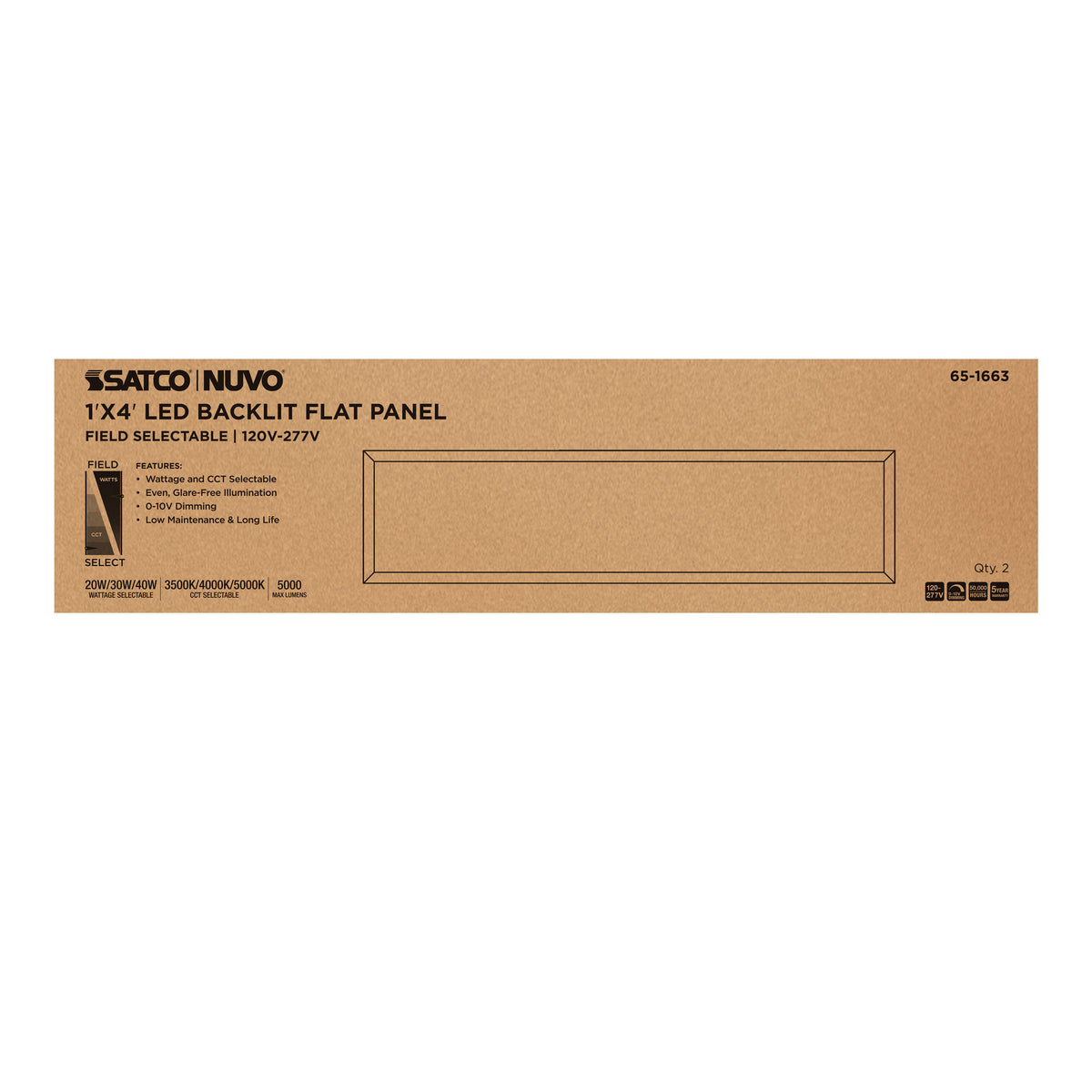 20/30/40 Wattage Selectable LED 1ft x 4ft Backlit Panel - 35K/4K/5K CCT Selectable - 120-277 Range Voltage - White Finish