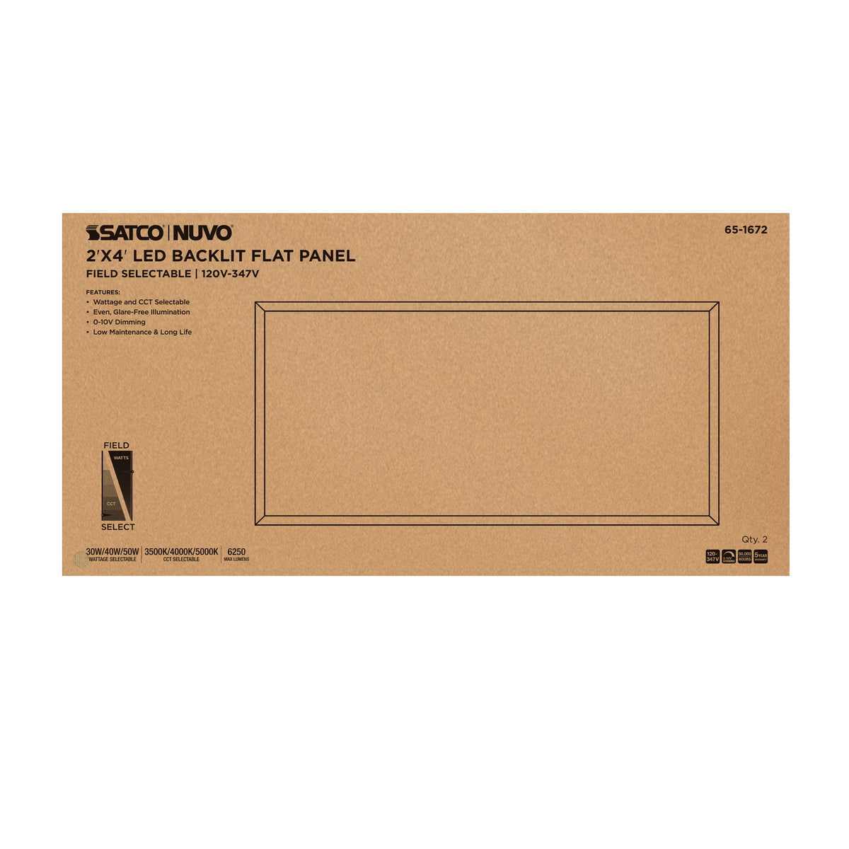 30/40/50 Wattage Selectable LED 2ft x 4ft Backlit Panel - 35K/4K/5K CCT Selectable - 120-347 Range Voltage - White Finish