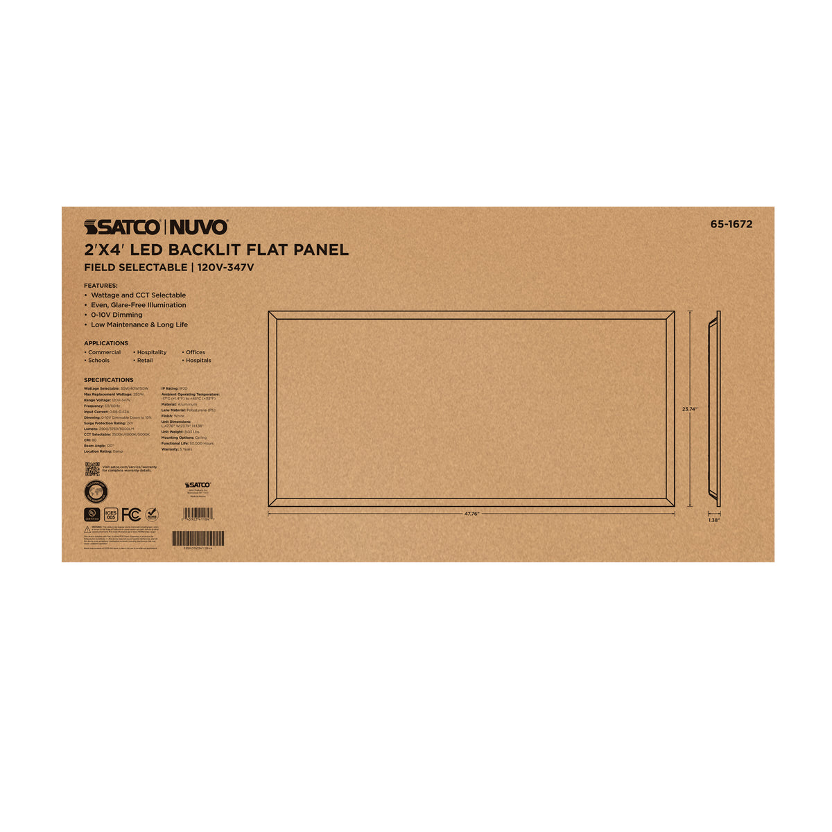 30/40/50 Wattage Selectable LED 2ft x 4ft Backlit Panel - 35K/4K/5K CCT Selectable - 120-347 Range Voltage - White Finish