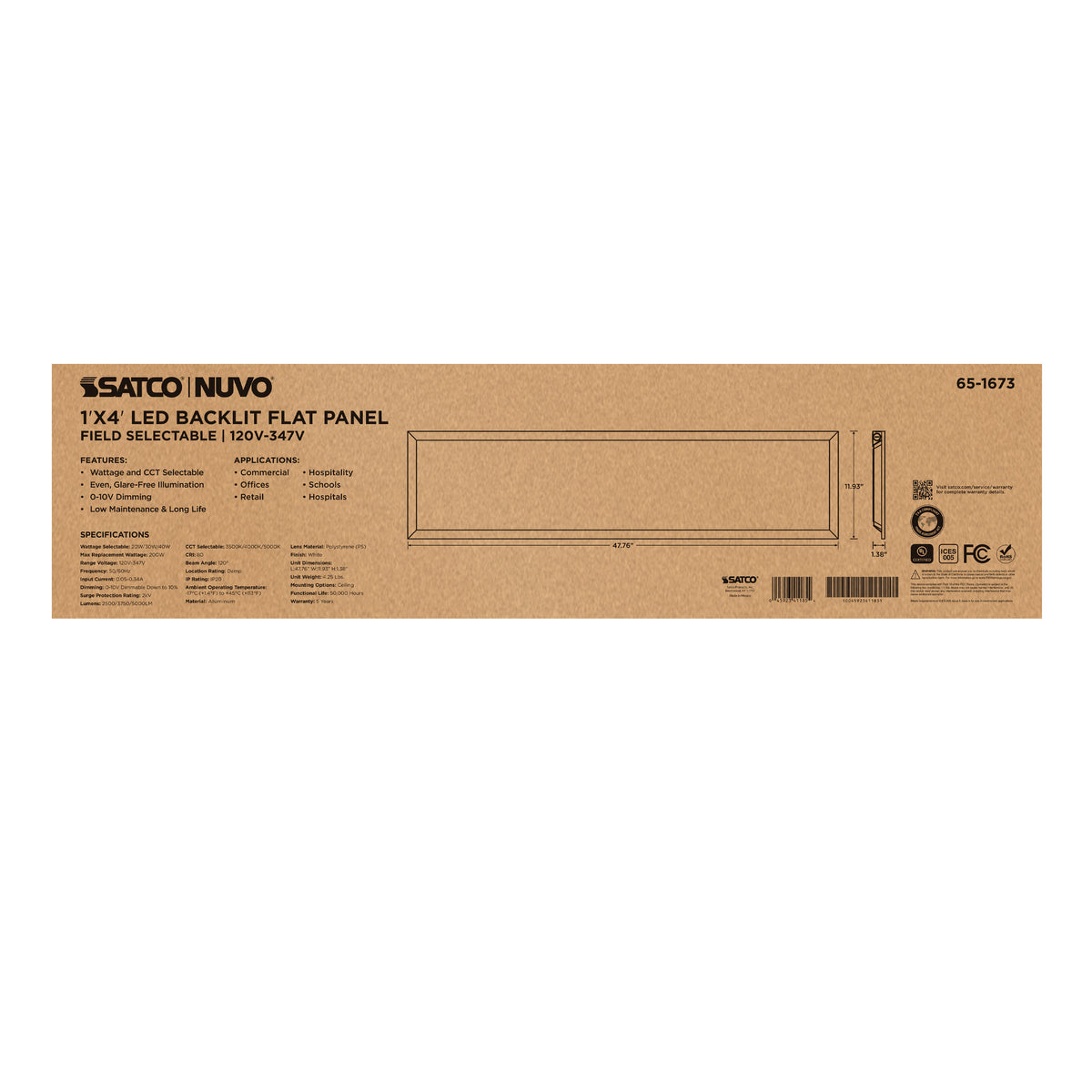 20/30/40 Wattage Selectable LED 1ft x 4ft Backlit Panel - 35K/4K/5K CCT Selectable - 120-347 Range Voltage - White Finish