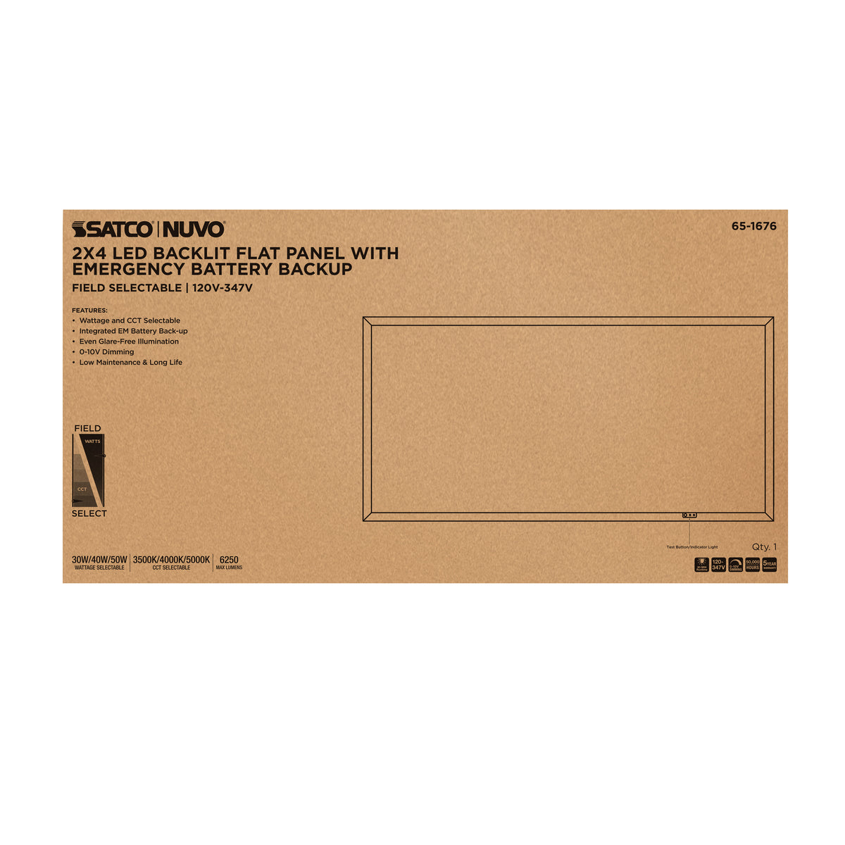 30/40/50 Wattage Selectable LED 2ft x 4ft Backlit Panel - 35K/4K/5K CCT Selectable - Emergency Battery - 120-347 Range Voltage - White Finish