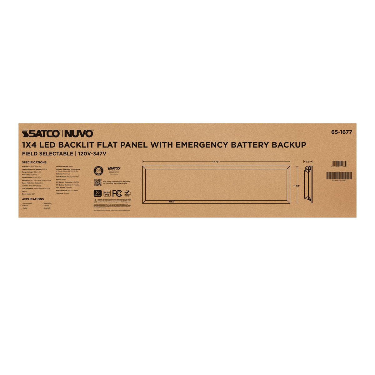 20/30/40 Wattage Selectable LED 1ft x 4ft Backlit Panel - 35K/4K/5K CCT Selectable - Emergency Battery - 120-347 Range Voltage - White Finish