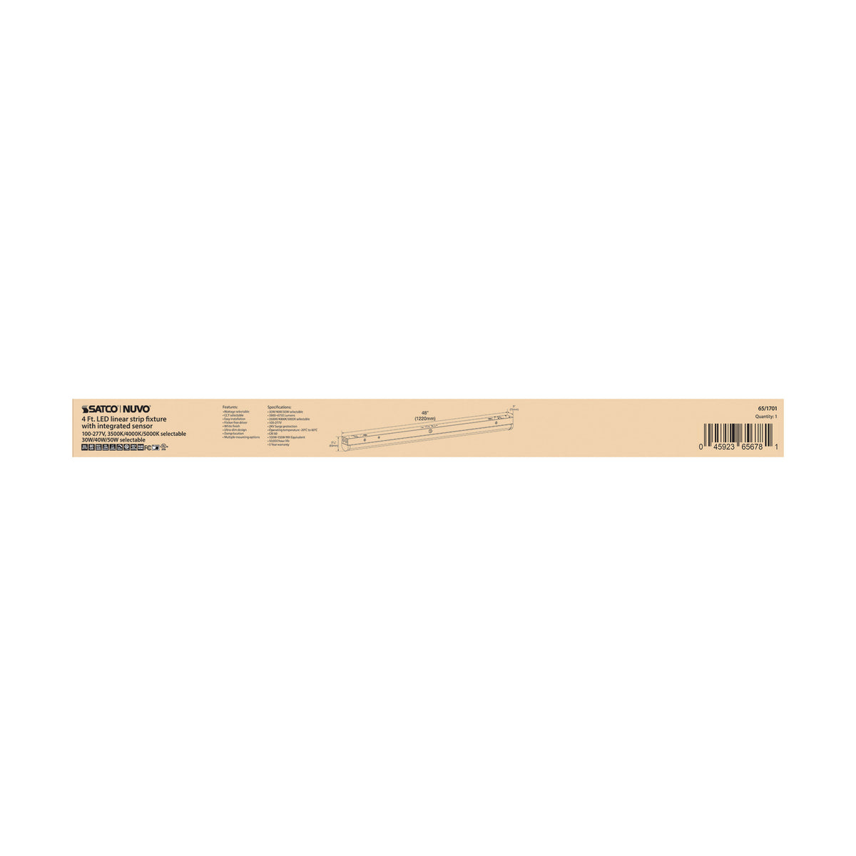 4 ft. LED - Linear Strip Light - Wattage and CCT Selectable - White Finish - Microwave Sensor