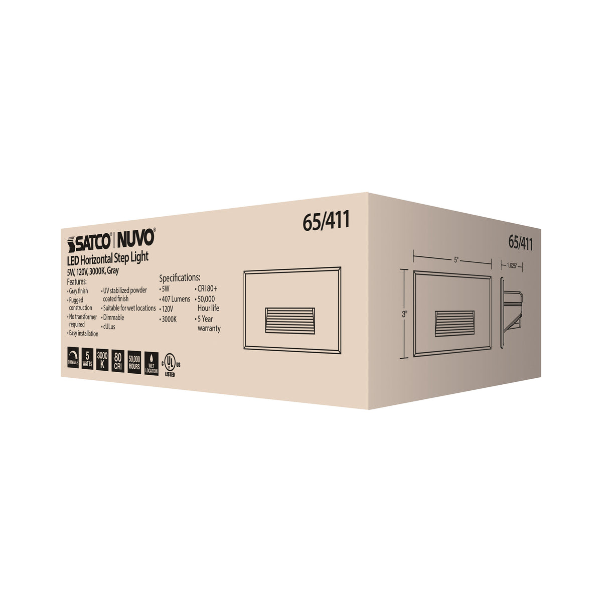 LED Horizontal Step Light - 5W - Gray Finish - 120V