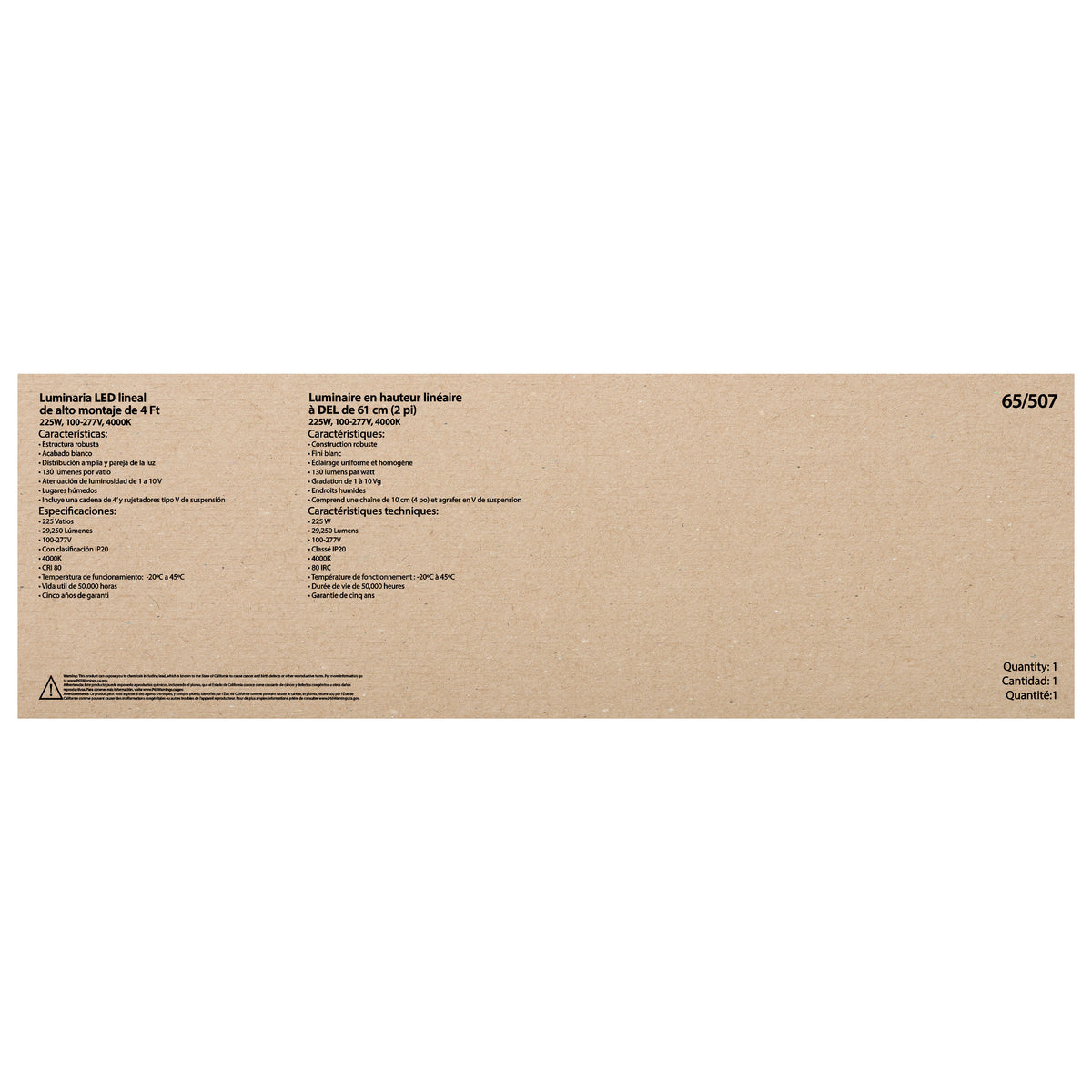 LED 4 ft. Linear Hi-Bay - 225W - 4000K - 100-277V - White Finish