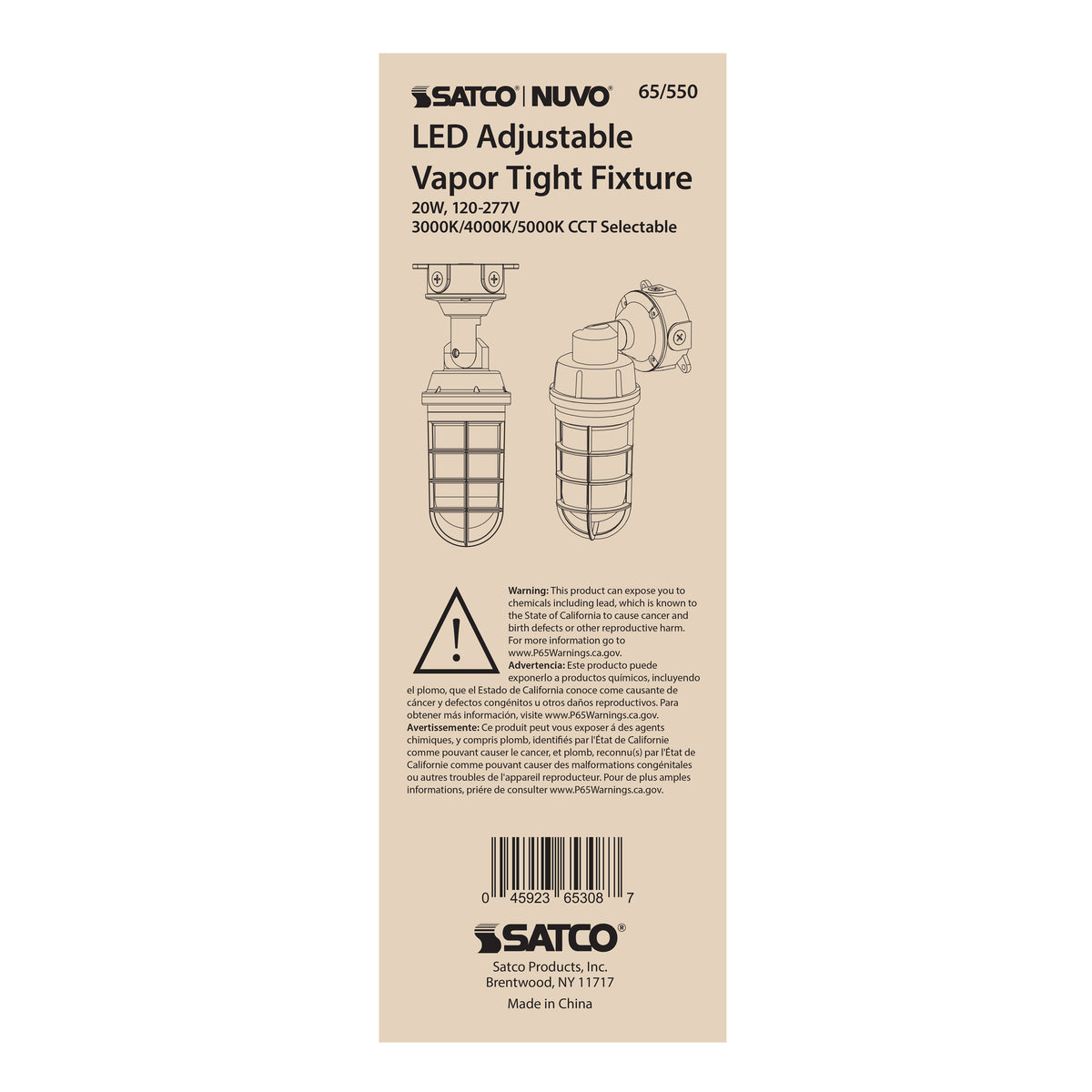 LED Adjustable Vapor Tight Fixture - 20W - CCT Selectable 3K/4K/5K - Gray Finish