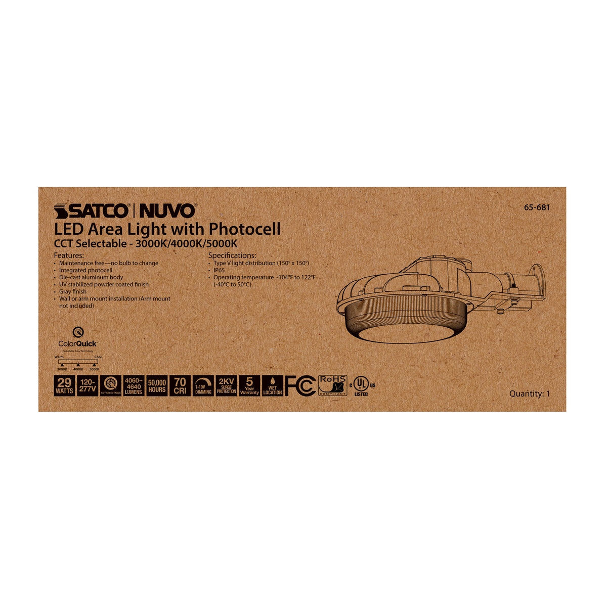 29 Watt LED Area Light with Photocell - CCT Selectable and Dimmable - Gray Finish - 120-277 Volts - Ultra Bright Lumens