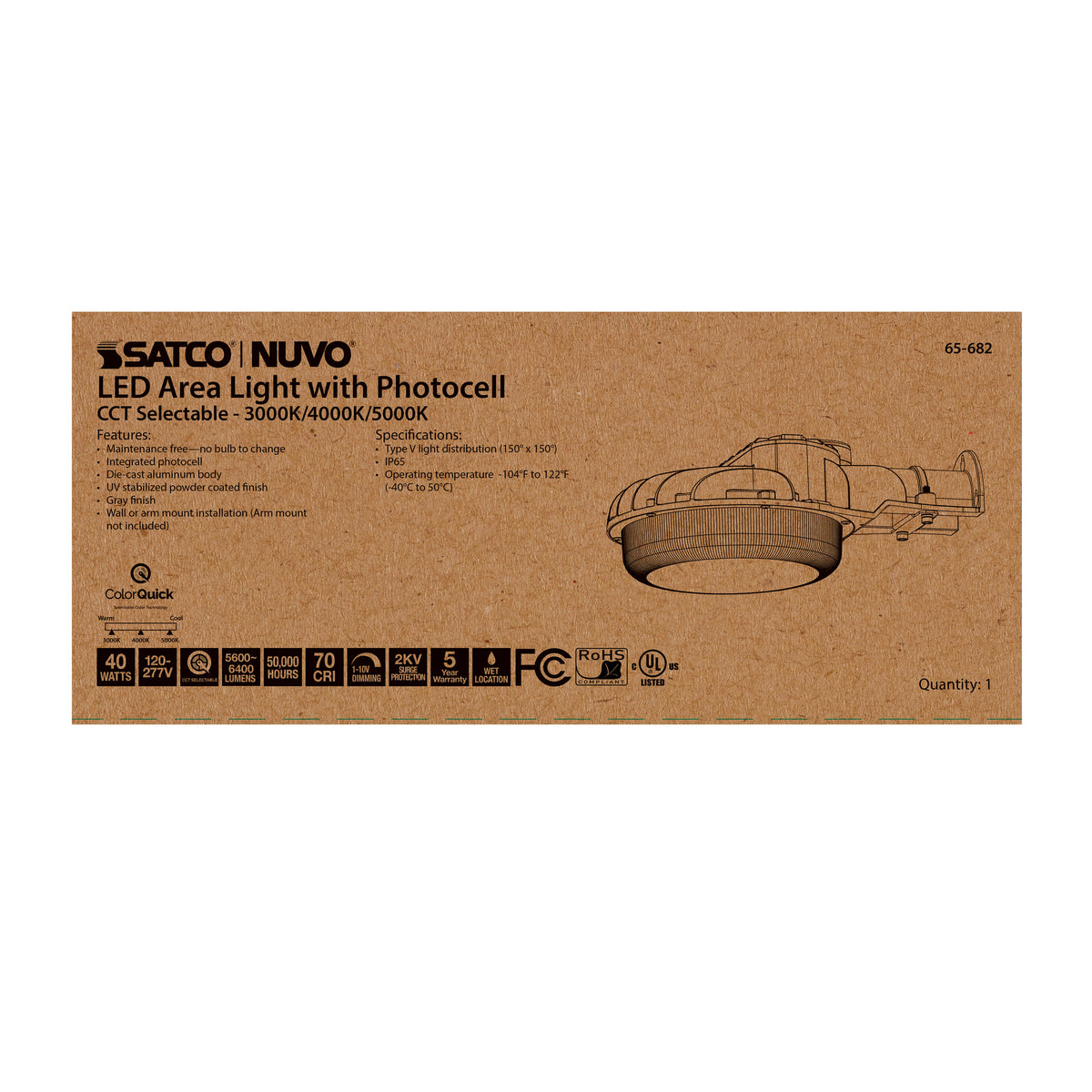40 Watt LED Area Light with Photocell - CCT Selectable and Dimmable - Gray Finish - 120-277 Volts - Ultra Bright Lumens