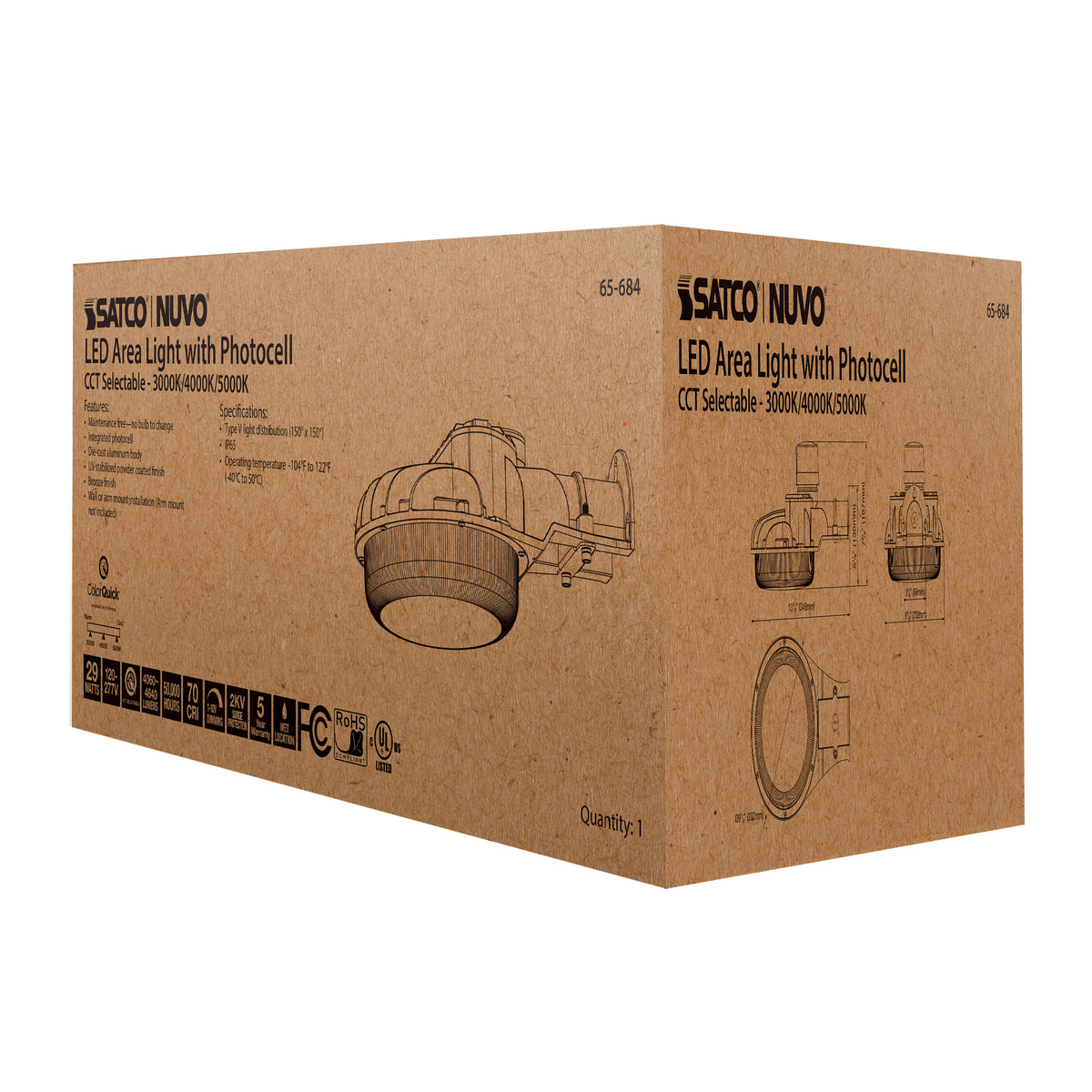 29 Watt LED Area Light with Photocell - CCT Selectable and Dimmable - Bronze Finish - 120-277 Volts - Ultra Bright Lumens