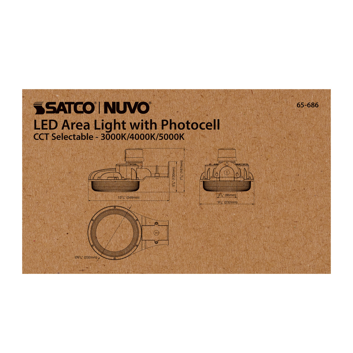 60 Watt LED Area Light with Photocell - CCT Selectable and Dimmable - Bronze Finish - 120-277 Volts - Ultra Bright Lumens