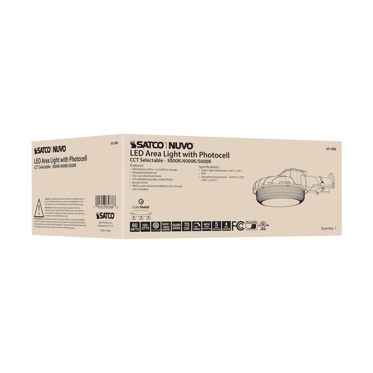 60 Watt LED Area Light with Photocell - CCT Selectable and Dimmable - Bronze Finish - 120-277 Volts - Ultra Bright Lumens