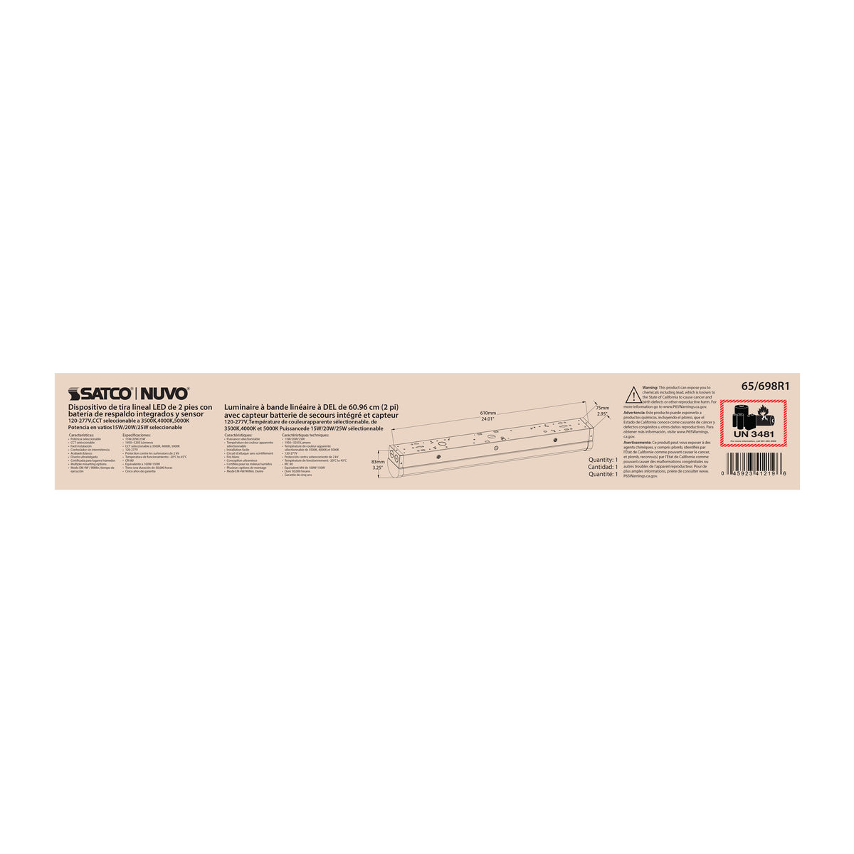 LED 2 ft. - Linear Strip Light - 15/20/25 Watt - 35K/40K/50K CCT Selectable - White Finish - 120-277V - Integrated EM & Sensor