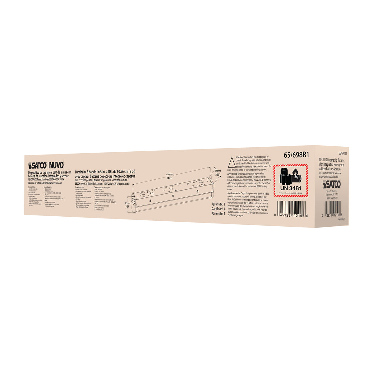 LED 2 ft. - Linear Strip Light - 15/20/25 Watt - 35K/40K/50K CCT Selectable - White Finish - 120-277V - Integrated EM & Sensor