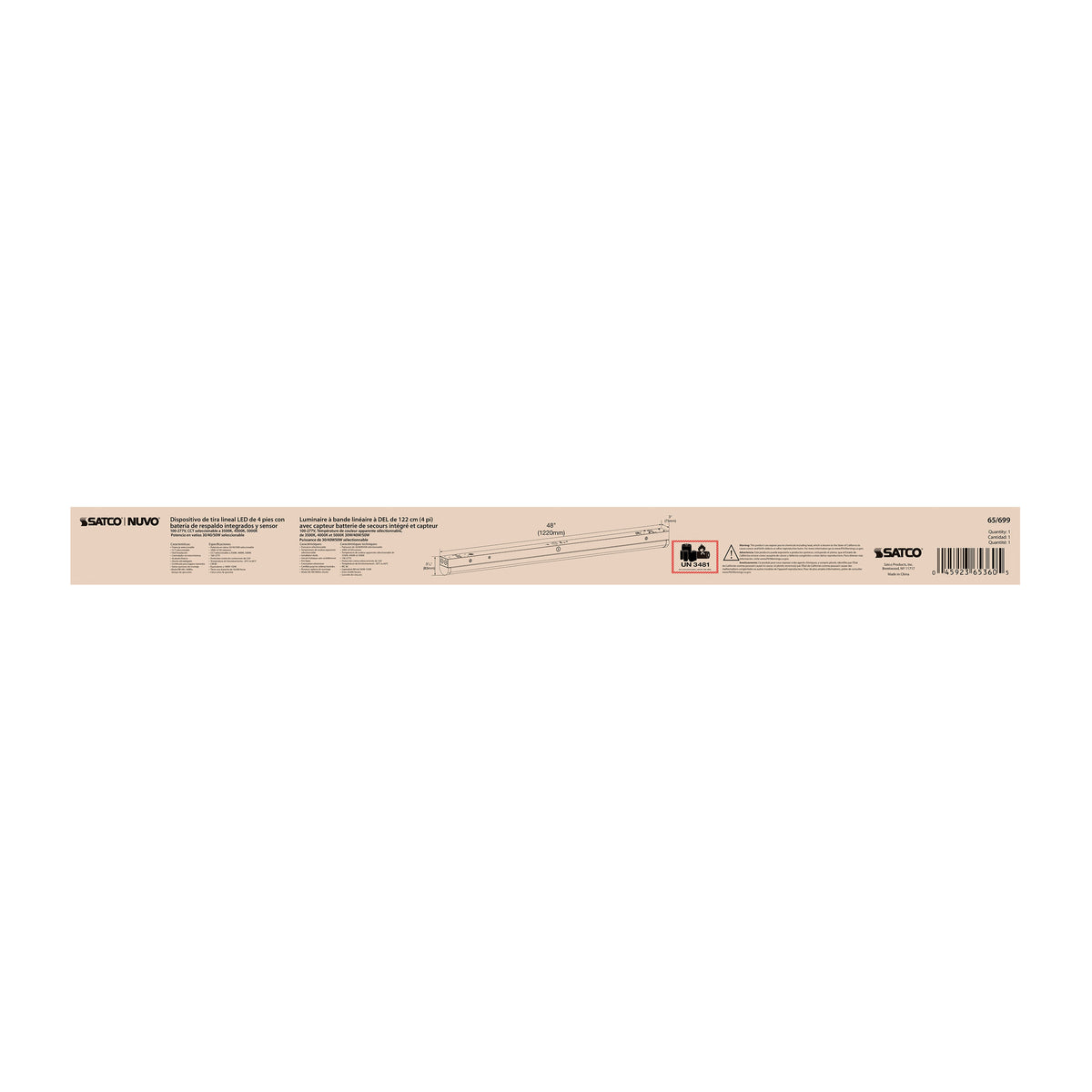 LED 4 ft - Linear Strip Light - 30W/40W/50W - White Finish - CCT Selectable - 100-277V - Integrated EM & Sensor