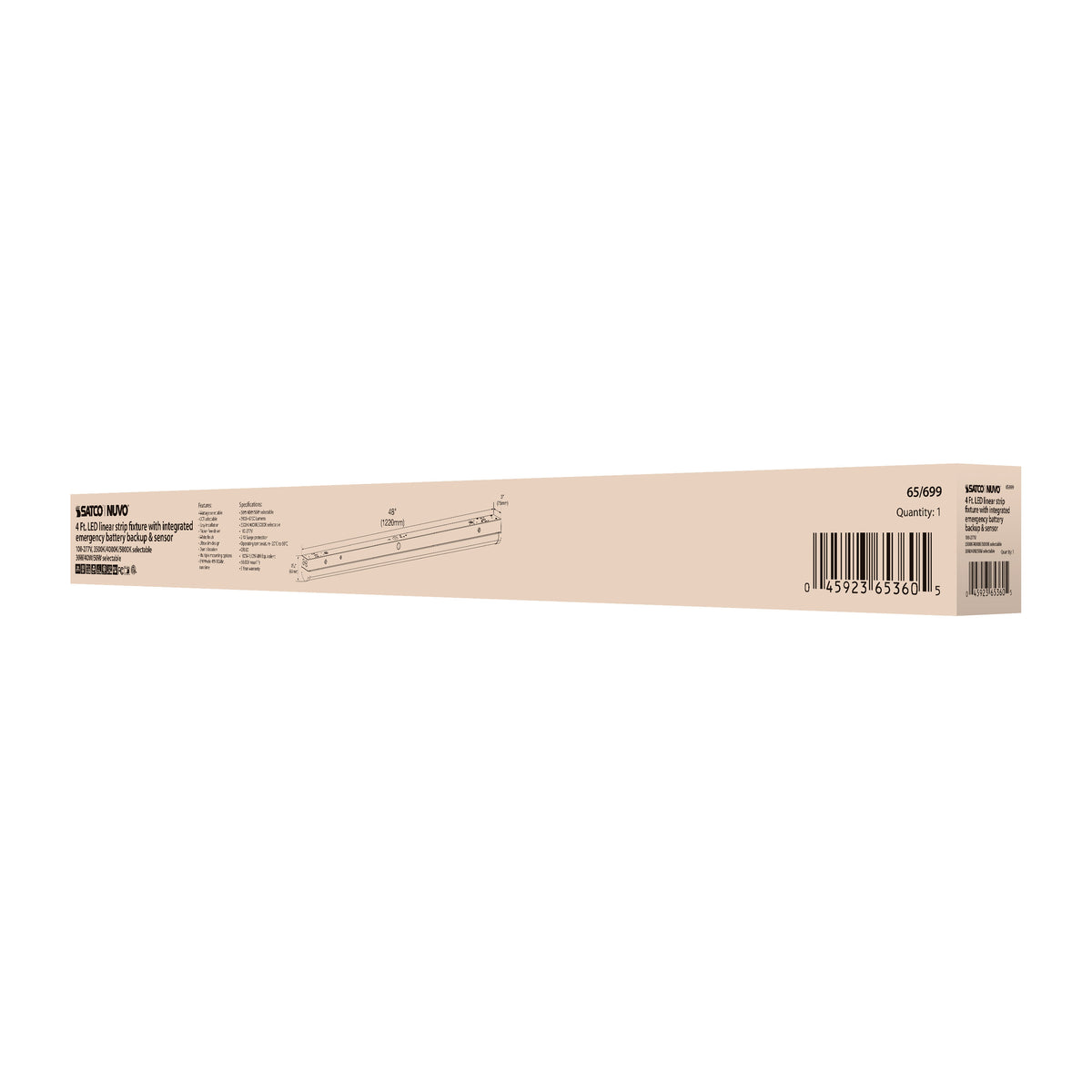 LED 4 ft - Linear Strip Light - 30W/40W/50W - White Finish - CCT Selectable - 100-277V - Integrated EM & Sensor