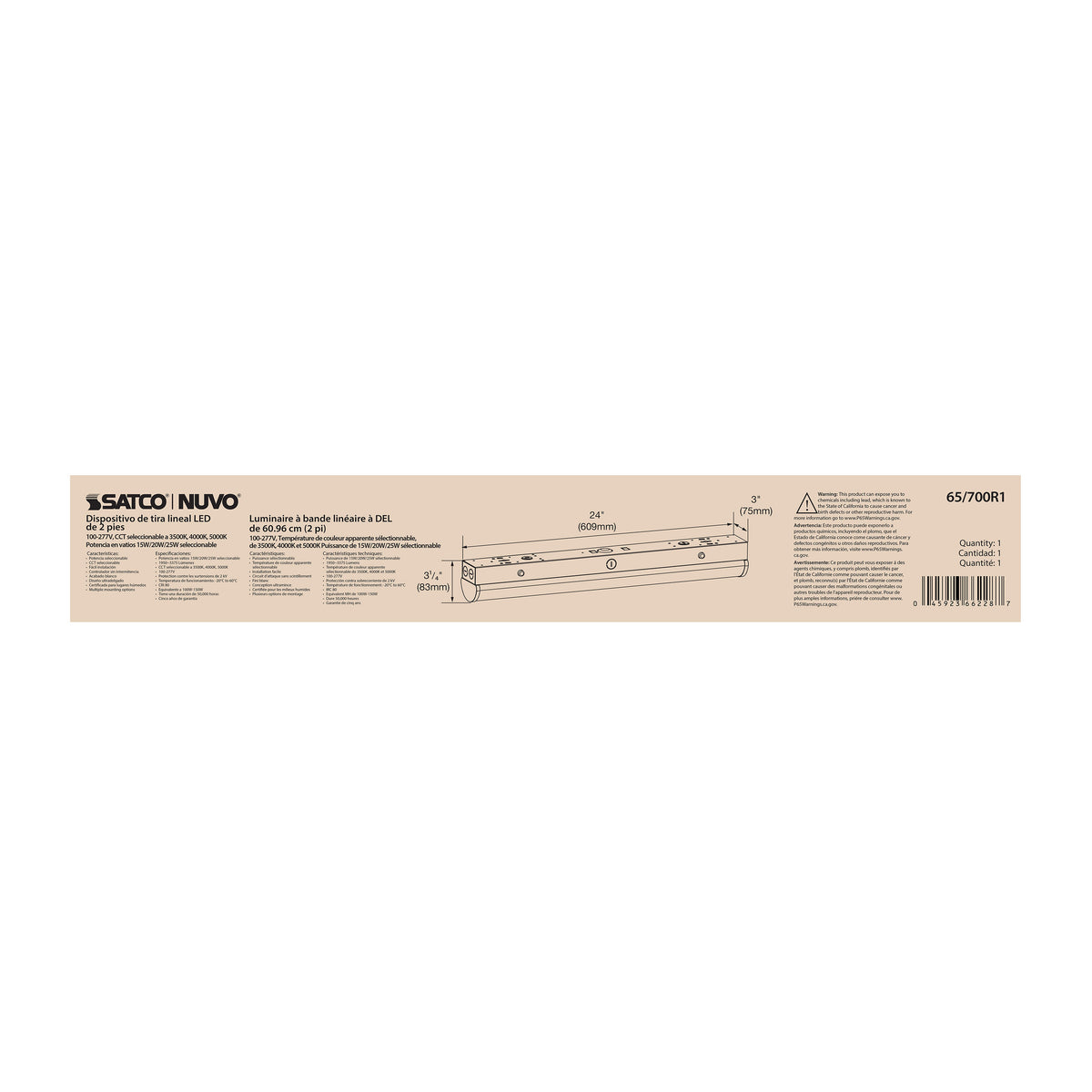2 Foot LED Linear Strip Light - Field Selectable - White Finish