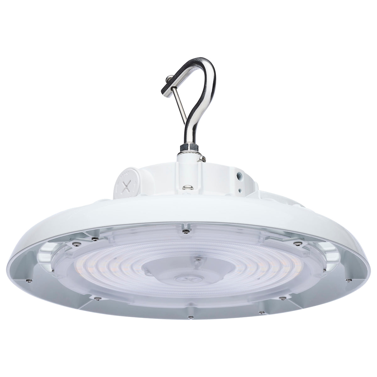 Wattage 80W/100W/120W and Selectable 3K/4K/5K LED UFO High Bay - 120-347 Volt - White Finish for ceiling fixtures and