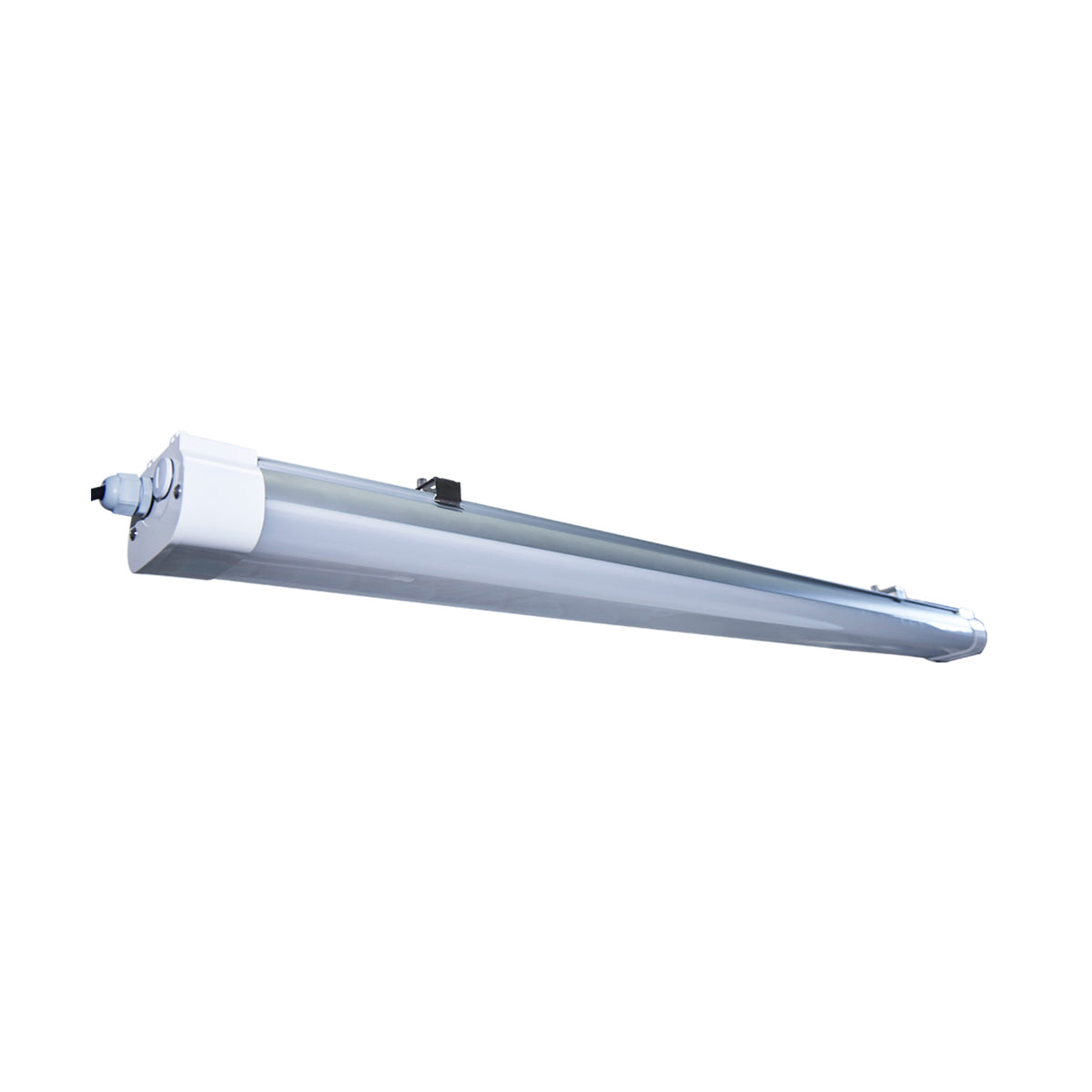 4 Foot - LED Tri-Proof Linear Fixture with Integrated Microwave Sensor - CCT & Wattage Selectable - IP65 and IK08 Rated - White / Gray Finish
