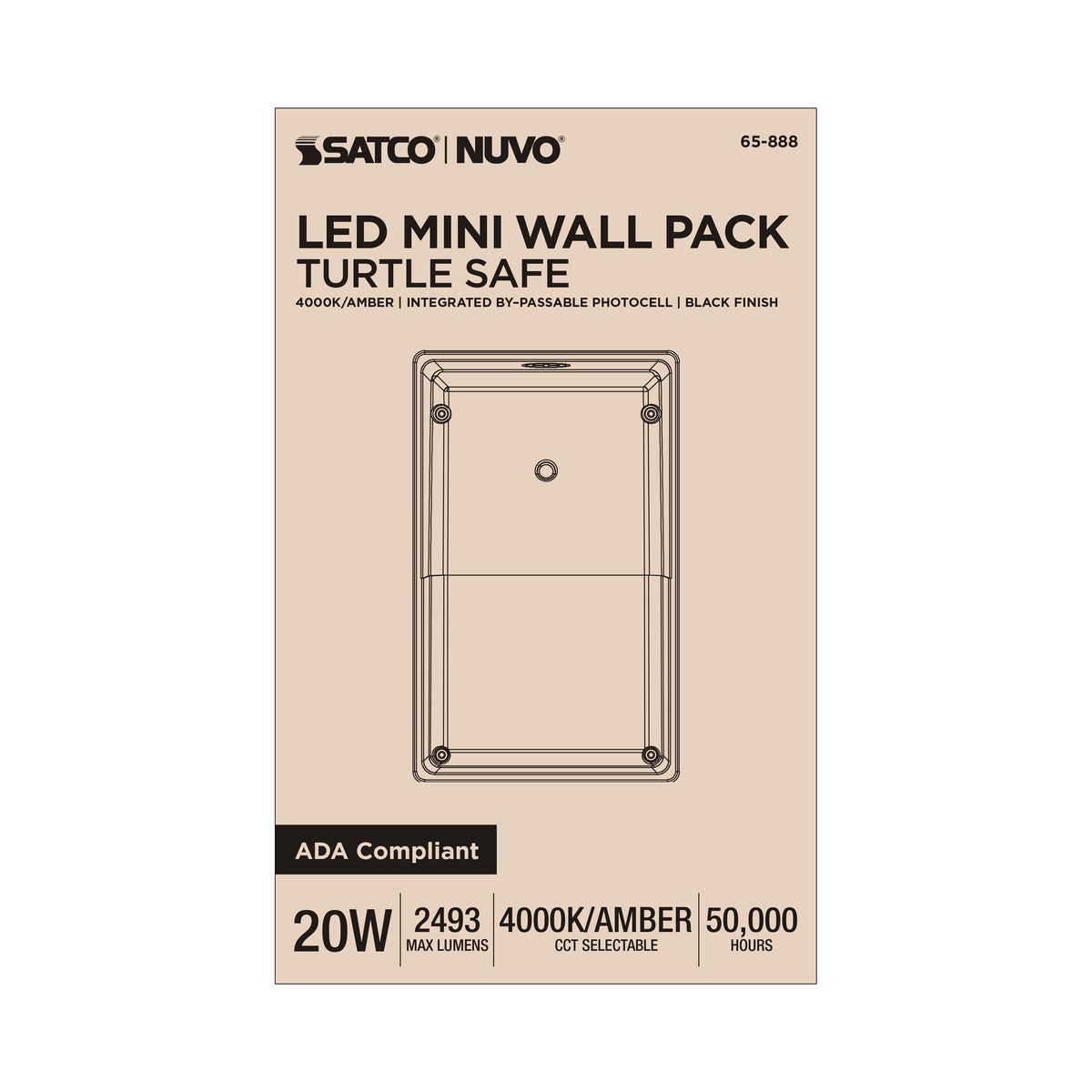 Turtle Safe Wall Pack - 20 Watt - 4000K CCT - Black Finish - Amber Light