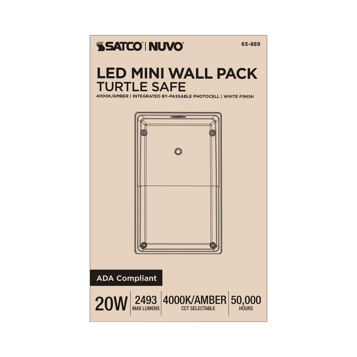 LED Turtle Friendly Small Wall Pack - 20 Watt - Amber Color - White Finish