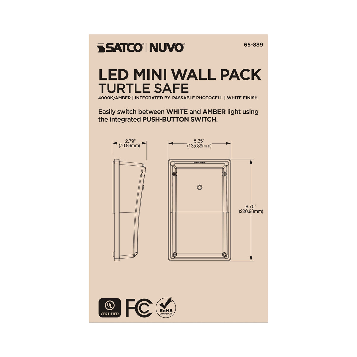 LED Turtle Friendly Small Wall Pack - 20 Watt - Amber Color - White Finish