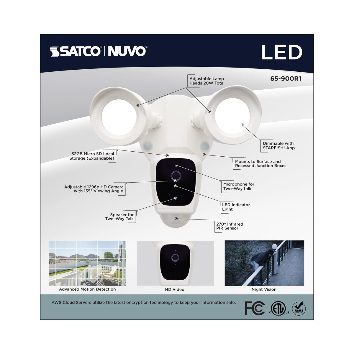Starfish - Bullet SMART Security Light w/Camera - 20 Watt - 3000K CCT - White Finish - 120-277 Volt