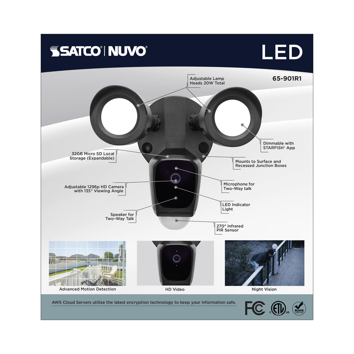 Starfish - Bullet SMART Security Light w/Camera - 20 Watt - 3000K CCT - Black Finish - 120-277 Volt