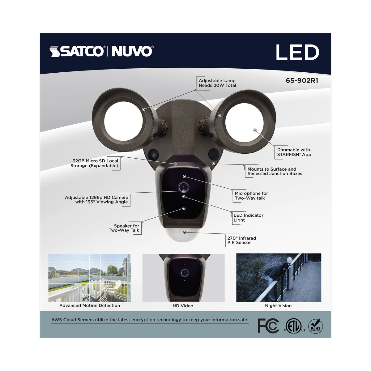 Starfish - Bullet SMART Security Light w/Camera - 20 Watt - 3000K CCT - Bronze Finish - 120-277 Volt