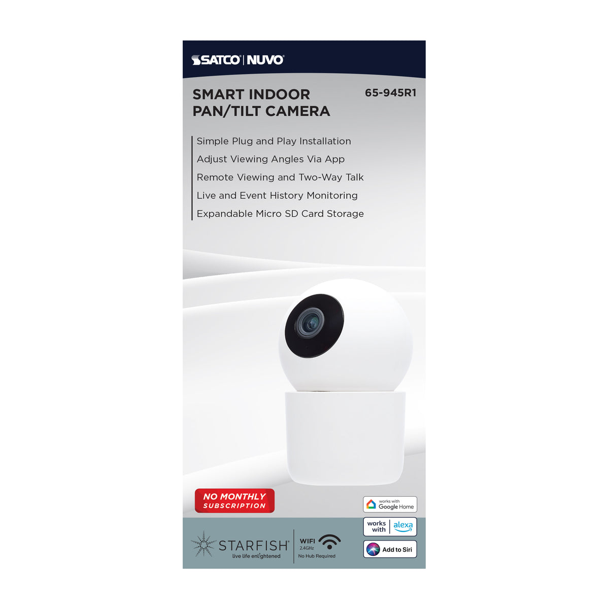 Starfish - SMART Indoor Pan & Tilt Camera - White Finish for outdoor applications