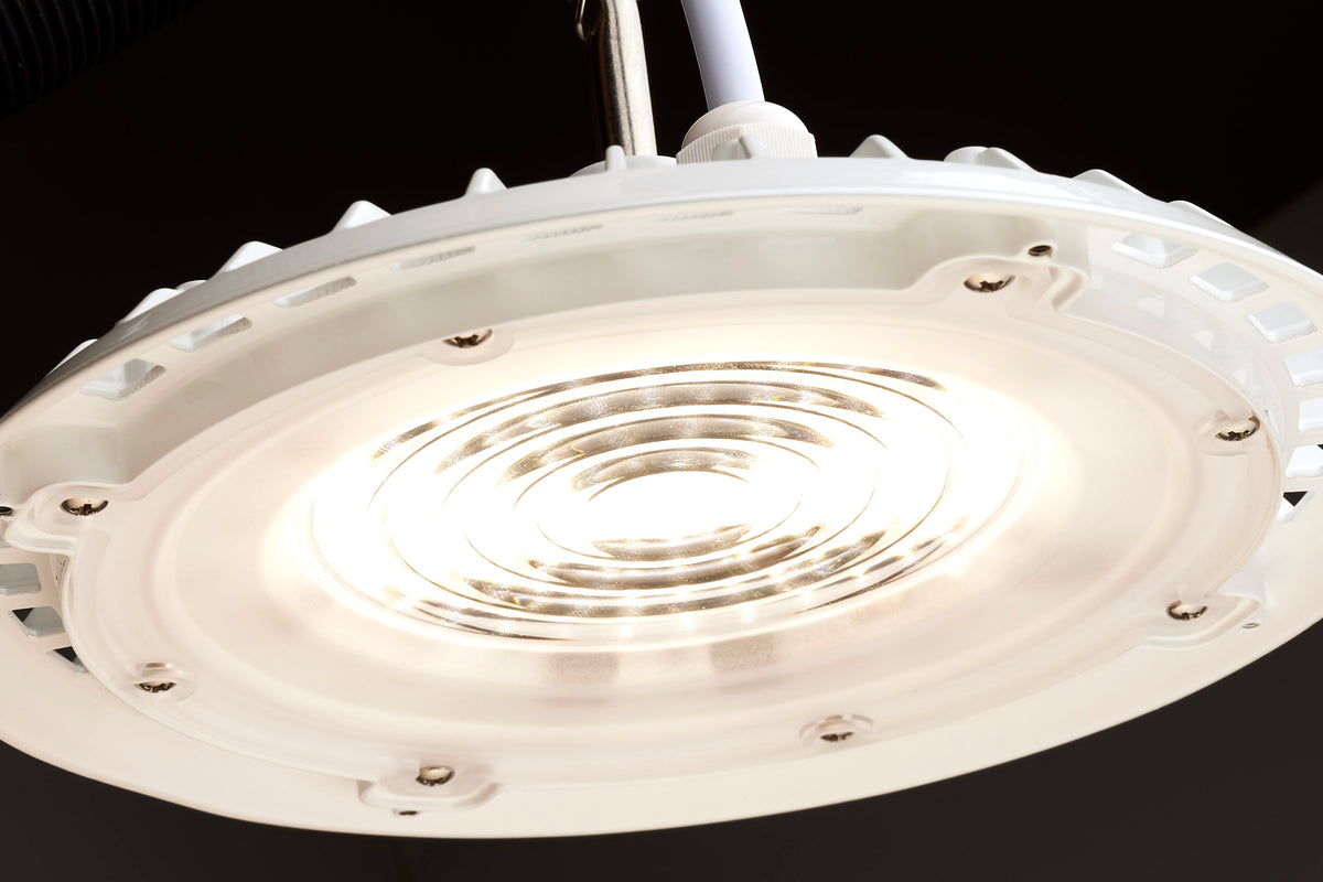 60 Watt - Hi-Pro Shop Light with Plug - 8" Dia. - 3000K - White Finish - 120 Volt